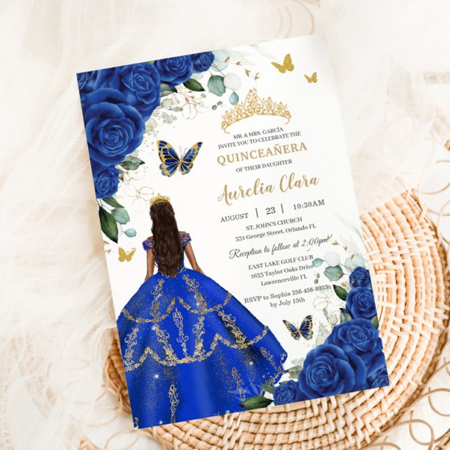 Invitación La princesa Quinceañera Rosas azules vestidos con  (Subido por el creador)