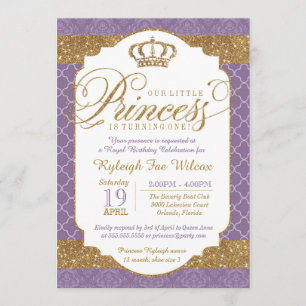 Invitación La princesa real morada y oro cumpleaños