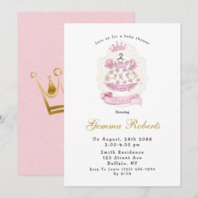 Invitación La princesa real rosa es un Baby Shower Chica (Anverso / Reverso)