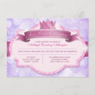 Invitación La princesa real rosada Purpurina y morada Baby Sh