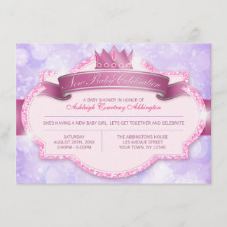 Invitación La princesa real rosada Purpurina y morada Baby Sh
