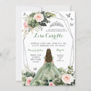 Invitación La princesa rosa del Rubor verde sabio Quinceañera