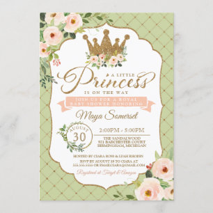 Invitación La princesa Rubor Mint Gold Royal Baby Shower