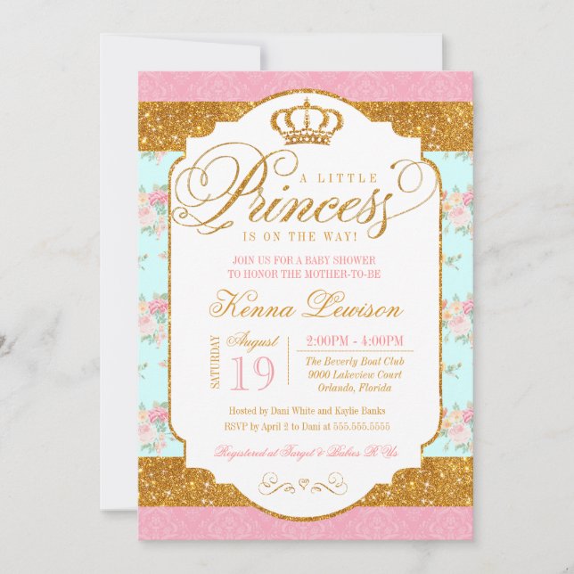 Invitación La princesa Shabby Chic Flowers Baby Shower (Anverso)