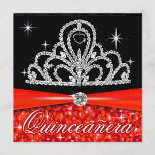 Invitación La princesa Tiara Bling, de color negro rojo