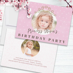 Invitación La princesa tiara de color rosado cumpleaños Whims