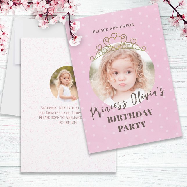 Invitación La princesa tiara de color rosado cumpleaños Whims (Subido por el creador)