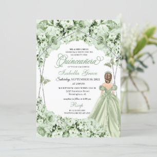 Invitación La Princesa Verde Vestido Mariposa Quinceanera