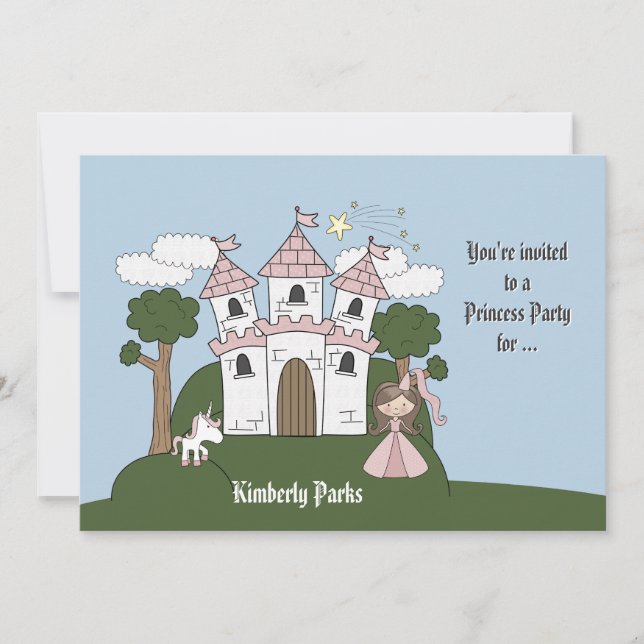 Invitación La princesa y su unicornio - fiesta de cumpleaños (Anverso)