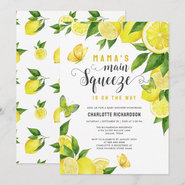 Invitación La principal mariposa de limón de mamá (Anverso / Reverso)