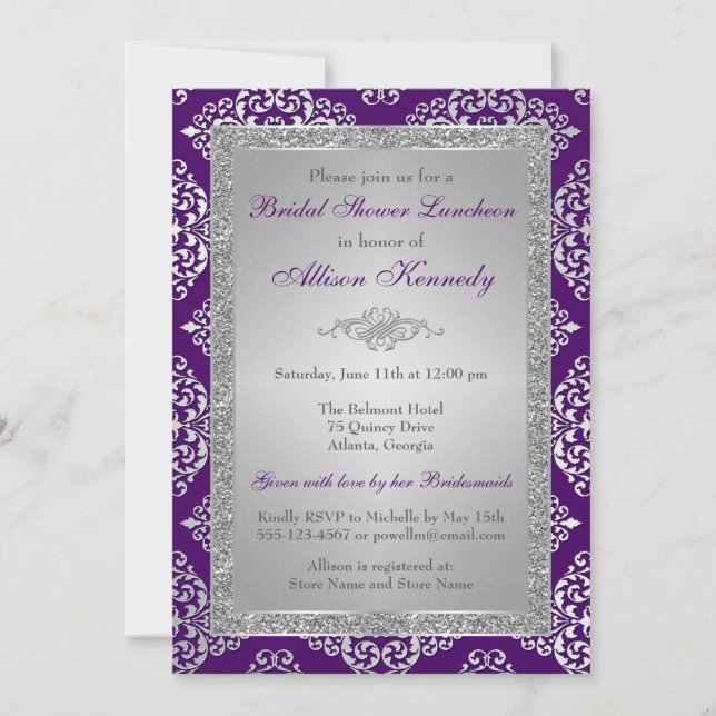 Invitación La púrpura, ducha nupcial del damasco del (Anverso)