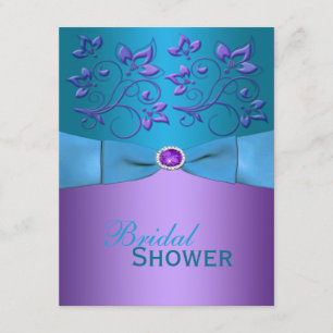 Invitación La púrpura, ducha nupcial floral de la turquesa