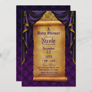 Invitación La púrpura real y el oro cubre la voluta Baby