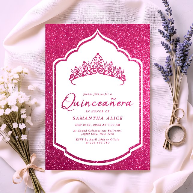 Invitación La Purpurinoso de la corona rosada Quince Quincean (Subido por el creador)