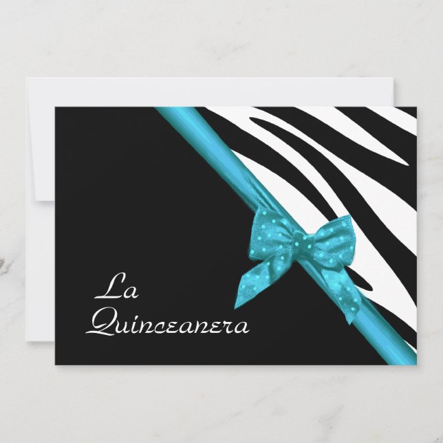 Invitación La Quinceanera cebra y azul de cinta (Anverso)