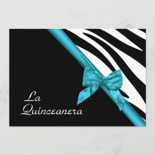 Invitación La Quinceanera cebra y azul de cinta