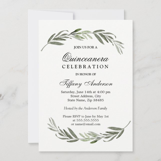 Invitación La Quinceanera de la Mancha Verde Moderna y elegan (Anverso)