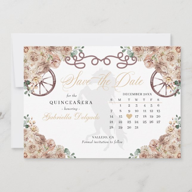Invitación La Quinceañera Oro de Champagne Occidental Salva L (Anverso)