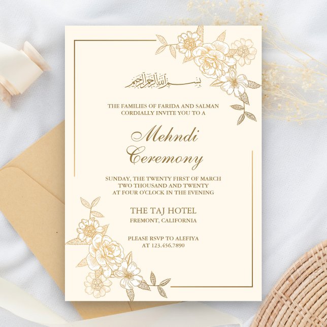 Invitación La rama musulmana Mehndi se basa en la floración c (Subido por el creador)