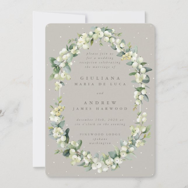 Invitación La recepción de bodas Greige Snowberry+Eucalyptus (Anverso)