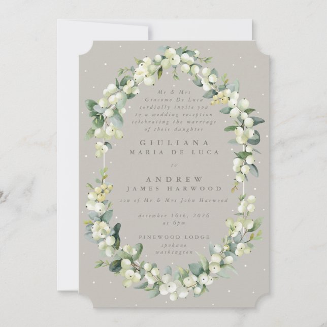 Invitación La recepción de bodas Greige Snowberry+Eucalyptus (Anverso)