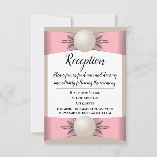 Invitación La recepción de la boda de la cinta Pearl de Rubor (Anverso)