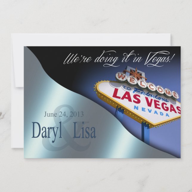 Invitación La recepción de la boda de Las Vegas azul metálico (Anverso)