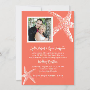 Invitación La recepción de la boda fotográfica Naranja de cor