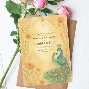 Invitación La recepción de la boda hindú con la flor de pavo 