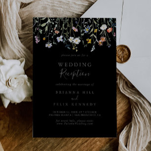 Invitación La recepción de la Boda Negra Floral Multicolor