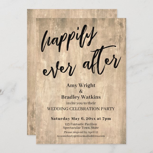 Invitación La recepción de la boda rústica en madera marrón r (Anverso / Reverso)