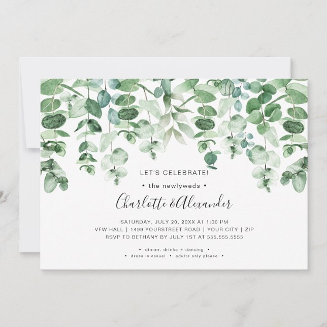 Invitación La recepción de la boda verde solamente (Anverso)