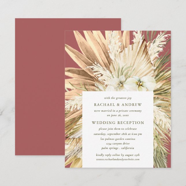 Invitación La recepción de posbodas Pampas Boho moderno (Anverso / Reverso)