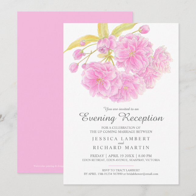 Invitación La recepción de primavera con flores rosas invita  (Anverso / Reverso)