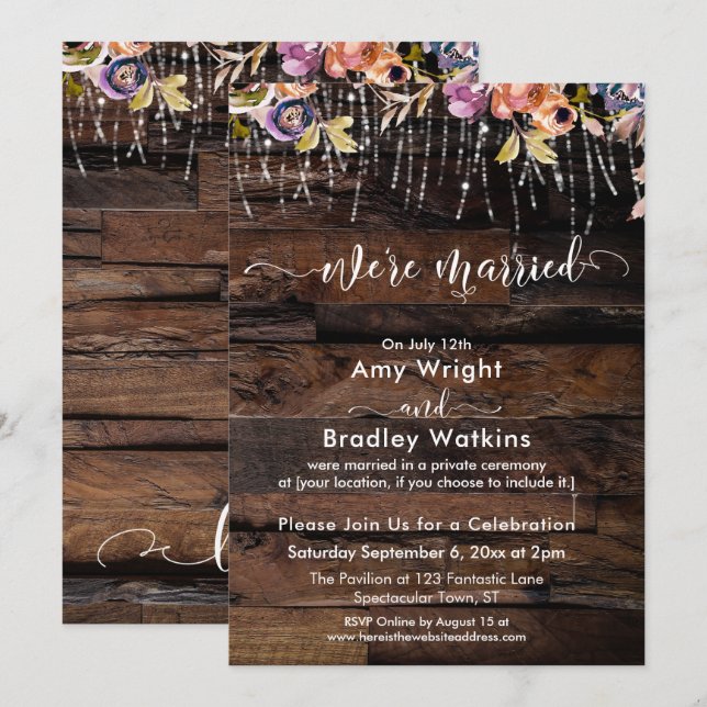 Invitación La recepción de Rustic Boho solo estamos casados (Anverso / Reverso)