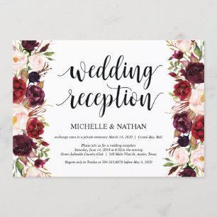 Invitación La recepción rústica con flores de Borgoña invita