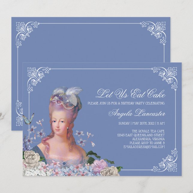 Invitación La Reina Marie Antoinette Nos Dejó Comer Fiesta De (Anverso / Reverso)