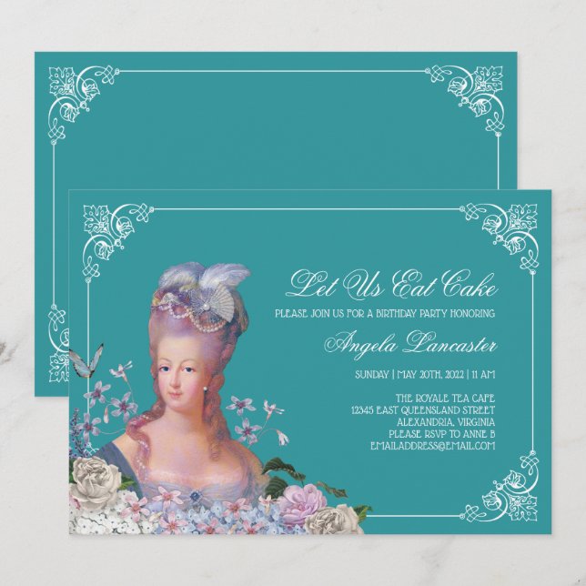 Invitación La Reina Marie Antoinette Nos Dejó Comer Fiesta De (Anverso / Reverso)