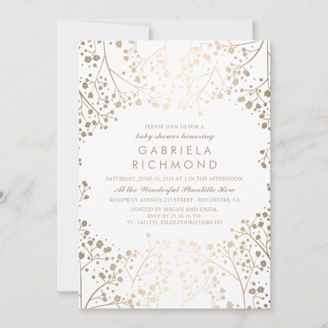 Invitación La respiración Baby Shower blanco elegante del (Anverso)