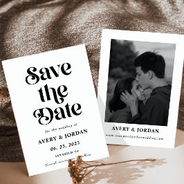 Invitación La retro boda blanca y negra salva la fecha