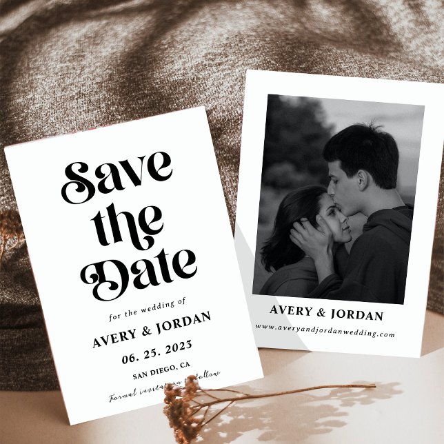 Invitación La retro boda blanca y negra salva la fecha (Subido por el creador)
