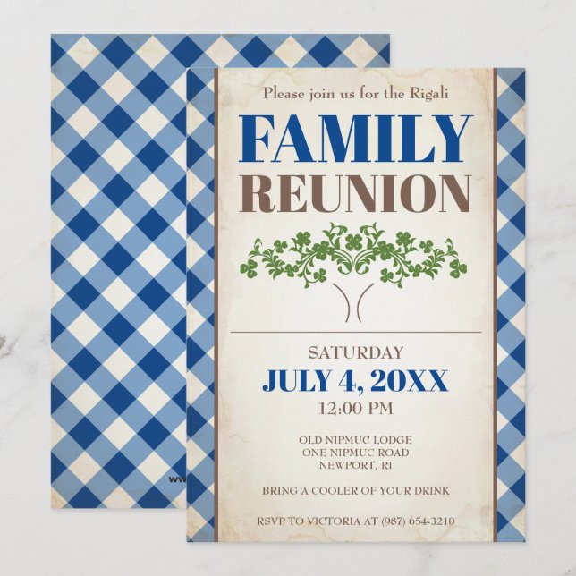 Invitación La reunión de familia invita, árbol, comida (Anverso / Reverso)