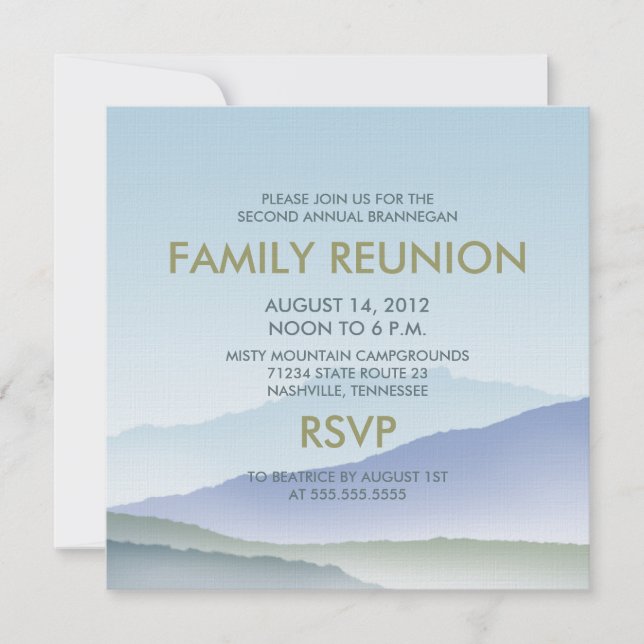 Invitación La reunión de familia personalizada de la montaña (Anverso)
