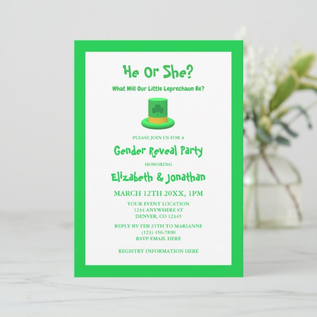 Invitación La revelación del género de Little Leprechaun (Anverso de pie)