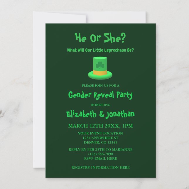 Invitación La revelación del género de Little Leprechaun (Anverso)