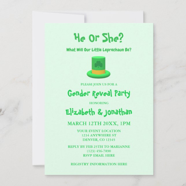 Invitación La revelación del género de Little Leprechaun (Anverso)