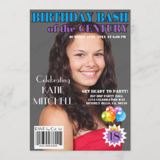 Invitación La revista Bash Blue Purple Magazine cubre cualqui