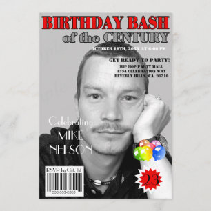 Invitación La revista revista Birday Bash Red Gray cubre cual