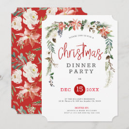 Invitación La rosa blanca y los Navidades holly wreath cena I