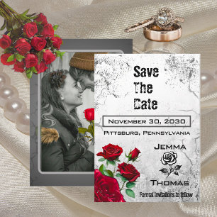 Invitación La rosa roja y la boda texturada de Grunge salvan